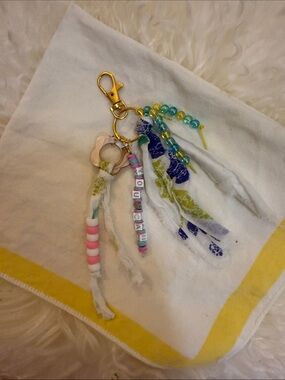Handmade Pink & Blue Beaded Keychain Charm